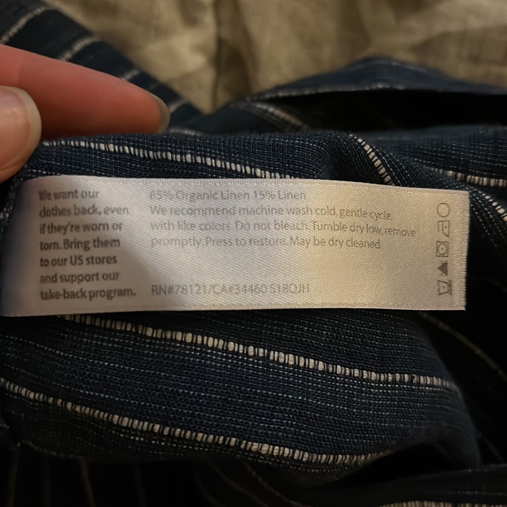 Eileen Fisher organic linen dress blue and white pinstripe - Picture 8 of 8